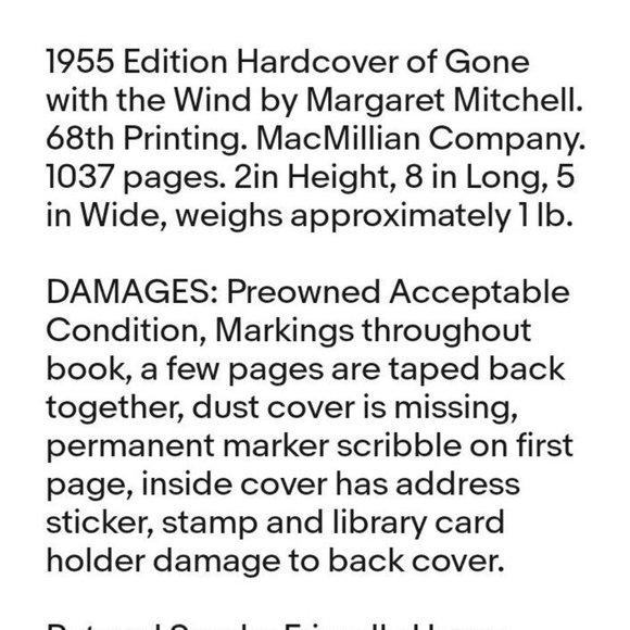 Gone with the Wind Margaret Mitchell 1955 Edition 68th Printing Hardcover - Picture 2 of 15